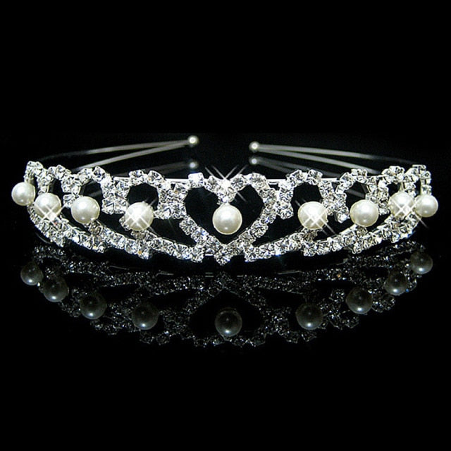 Pearl Princess Tiara Crystal Crown Kid Girls Lover Prom Gift Hair Jewelry Bridal Headband Wedding Tiaras and Crowns-Dollar Bargains Online Shopping Australia