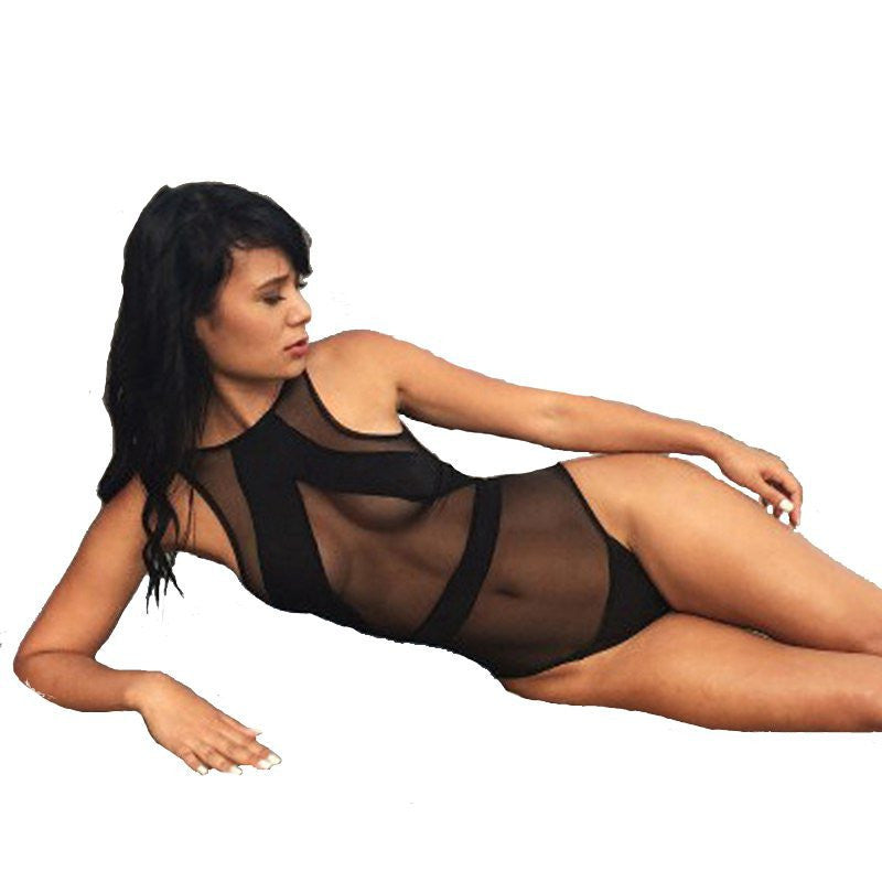 Summer Sexy Swimwear Womens Black Mesh Sheer Monokini One Piece Transparent Bodycon Bodysuits Beachwear Swimsuit-Dollar Bargains Online Shopping Australia
