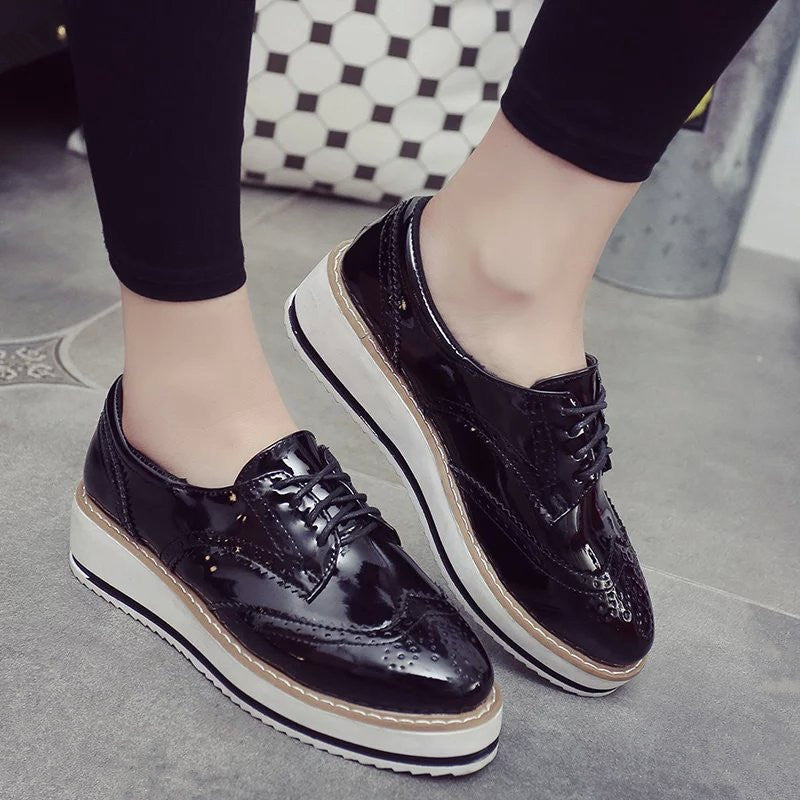 Europe Style Fashion Women Casual Leather Platform Shoes Woman Thick Soled Lace Up Oxfords Zapatos Mujer Ladies Creepers-Dollar Bargains Online Shopping Australia