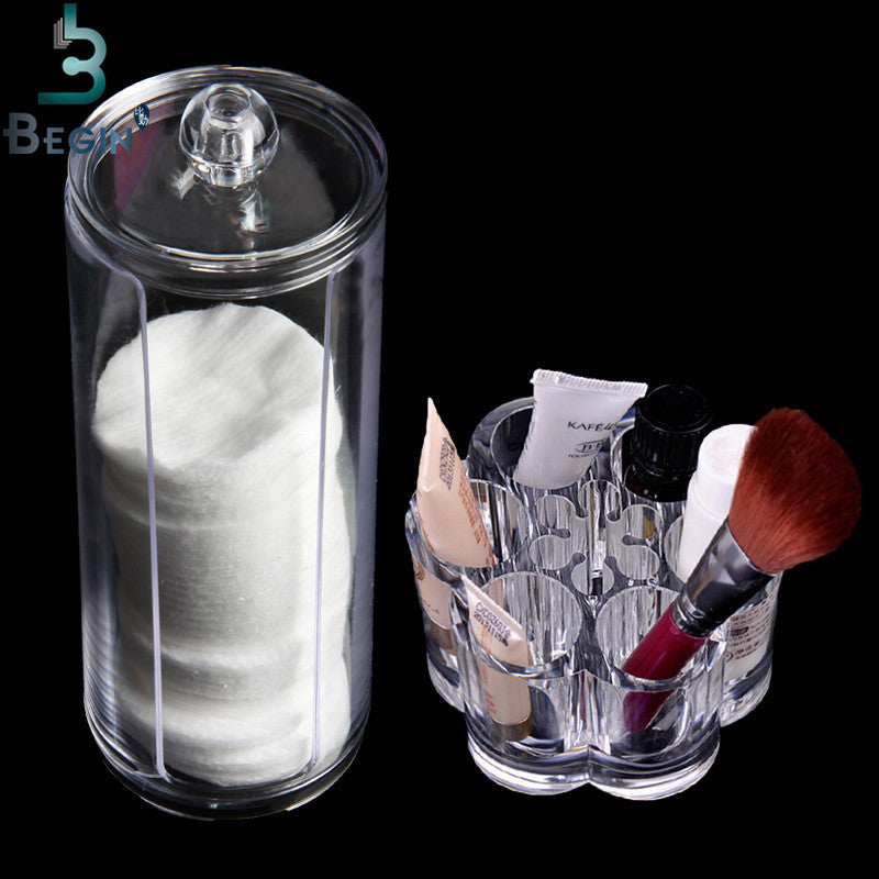 Acrylic Makeup Organizer Box Portable Round Container Storage Case Make up Cotton & Makeup Pen Box For Home el Office-Dollar Bargains Online Shopping Australia