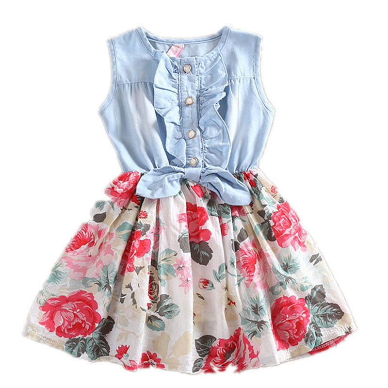 Girls Dress Summer Girl Flower Dress Baby Sleeveless Dresses Children Denim Dresses Kids Party Princess Clothes-Dollar Bargains Online Shopping Australia