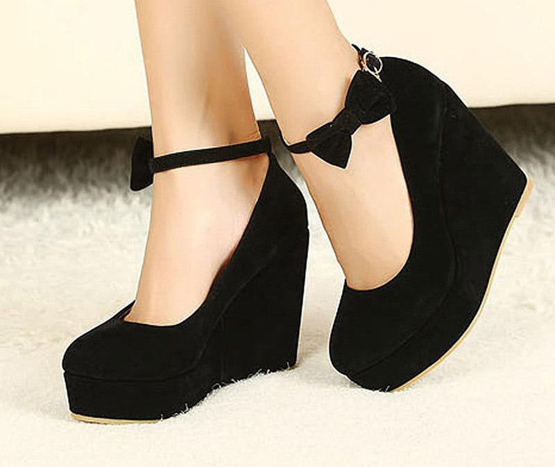 HOT Sexy Women Fashion Buckle Ladies Shoes Wedges High Heels Platform black bow Pumps tenis feminino sapato feminino j3415-Dollar Bargains Online Shopping Australia