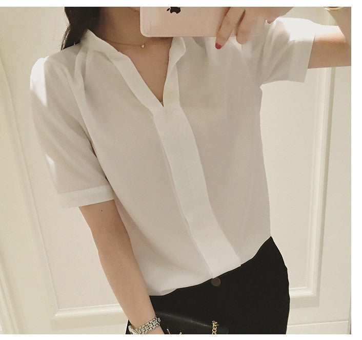 Spring Women Chiffon Shirt Blouse Ladies White Pink Elegant Sexy V-neck Long Sleeve Shirts Female Office Shirt Plus Size-Dollar Bargains Online Shopping Australia