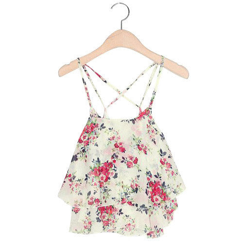 Sexy Crop Tank Top Print Chiffon Sleeveless Women Camis Cropped Ladies Spaghetti Strap Flower Floral Blouse Fashion Summer-Dollar Bargains Online Shopping Australia