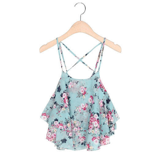 Sexy Crop Tank Top Print Chiffon Sleeveless Women Camis Cropped Ladies Spaghetti Strap Flower Floral Blouse Fashion Summer-Dollar Bargains Online Shopping Australia