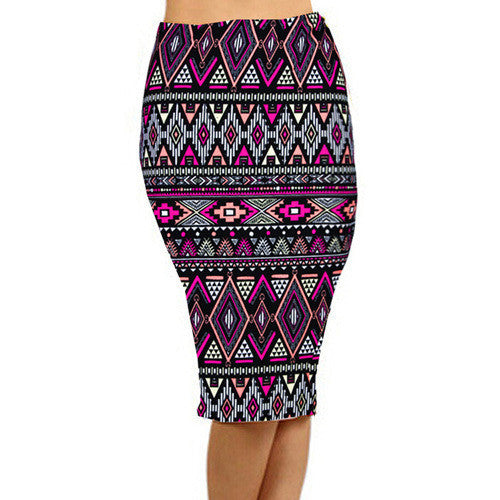 Spring Summer Vintage Fashion Printed Pencil Skirt Midi Women Knee-Length Elastic High Waist Ladies Pattern Skirts D40-Dollar Bargains Online Shopping Australia