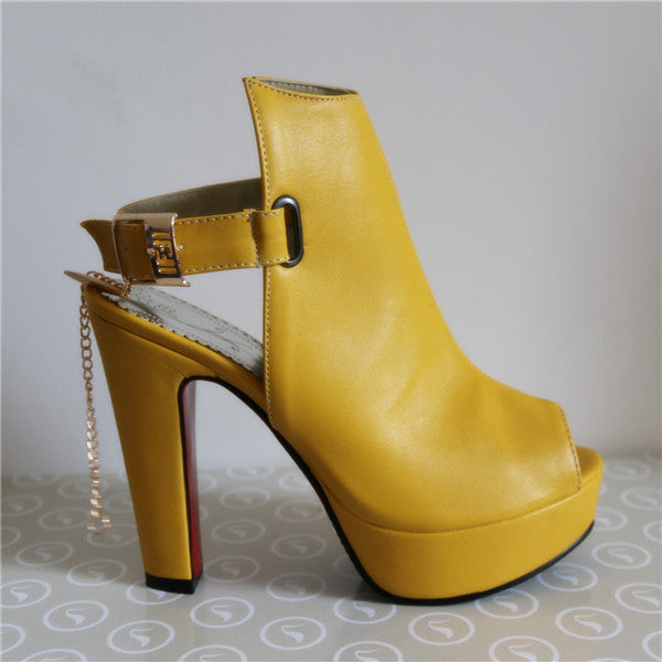 Novelty Shoes Women Pumps Spring Peep Toe Gladiator Chunky High Heels Platform Female Chains Sequined Yellow-Dollar Bargains Online Shopping Australia