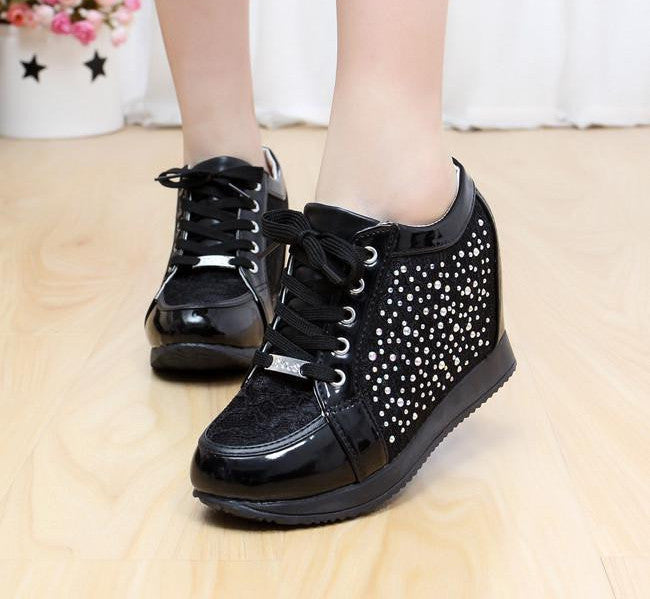 Black White Hidden Wedge Heels Fashion Women's Elevator Shoes Casual Shoes For Women wedge heel Rhinestone-Dollar Bargains Online Shopping Australia