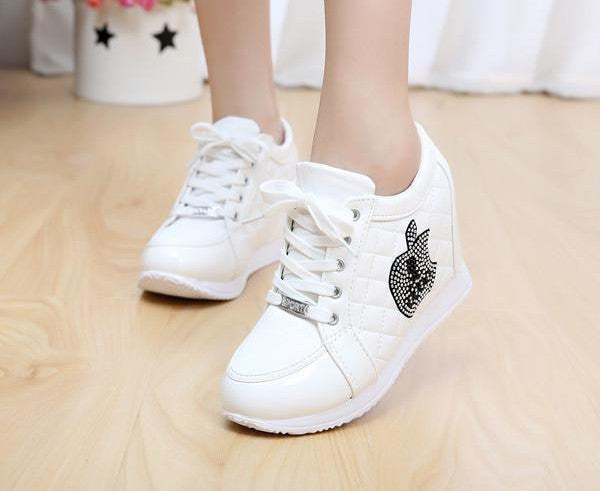 Black White Hidden Wedge Heels Fashion Women's Elevator Shoes Casual Shoes For Women wedge heel Rhinestone-Dollar Bargains Online Shopping Australia