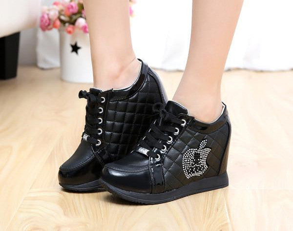 Black White Hidden Wedge Heels Fashion Women's Elevator Shoes Casual Shoes For Women wedge heel Rhinestone-Dollar Bargains Online Shopping Australia