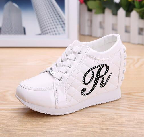 Black White Hidden Wedge Heels Fashion Women's Elevator Shoes Casual Shoes For Women wedge heel Rhinestone-Dollar Bargains Online Shopping Australia