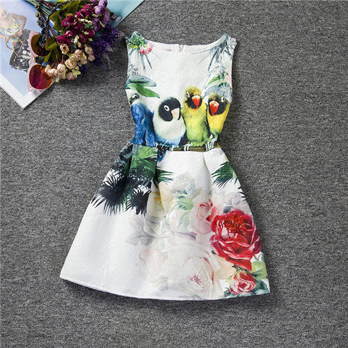 Cartoon Castle Summer Sleeveless Girls Print Dress Knee Length Princess A-Line Dress Clothes For Kids 6 to 12 years Old Kids-Dollar Bargains Online Shopping Australia