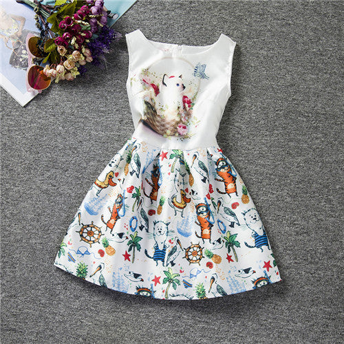 Cartoon Castle Summer Sleeveless Girls Print Dress Knee Length Princess A-Line Dress Clothes For Kids 6 to 12 years Old Kids-Dollar Bargains Online Shopping Australia