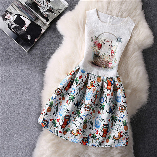 Cartoon Castle Summer Sleeveless Girls Print Dress Knee Length Princess A-Line Dress Clothes For Kids 6 to 12 years Old Kids-Dollar Bargains Online Shopping Australia