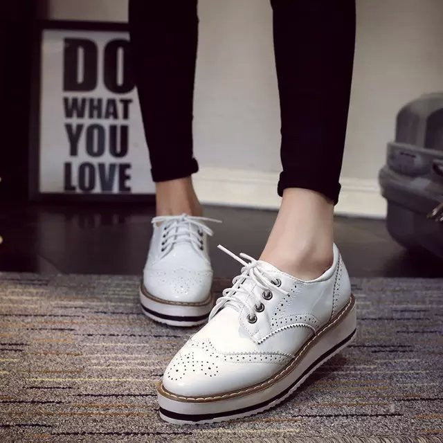 Europe Style Fashion Women Casual Leather Platform Shoes Woman Thick Soled Lace Up Oxfords Zapatos Mujer Ladies Creepers-Dollar Bargains Online Shopping Australia