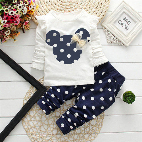 Spring Autumn children girls clothing sets mouse clothes bow tops t shirt leggings pants baby kids 2 pcs suit-Dollar Bargains Online Shopping Australia