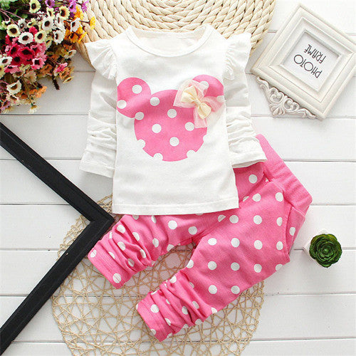 Spring Autumn children girls clothing sets mouse clothes bow tops t shirt leggings pants baby kids 2 pcs suit-Dollar Bargains Online Shopping Australia