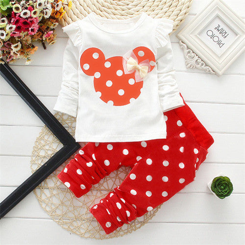 Spring Autumn children girls clothing sets mouse clothes bow tops t shirt leggings pants baby kids 2 pcs suit-Dollar Bargains Online Shopping Australia