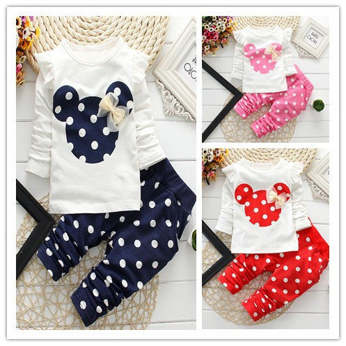 Spring Autumn children girls clothing sets mouse clothes bow tops t shirt leggings pants baby kids 2 pcs suit-Dollar Bargains Online Shopping Australia