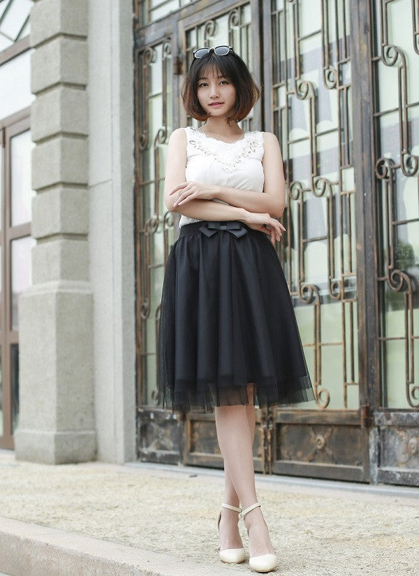 Tulle Skirt Summer Style Elastic Waist Bow Skirts Womens Pleated Voile Tutu Faldas Saias Femininas Plus Size 6 Colors-Dollar Bargains Online Shopping Australia