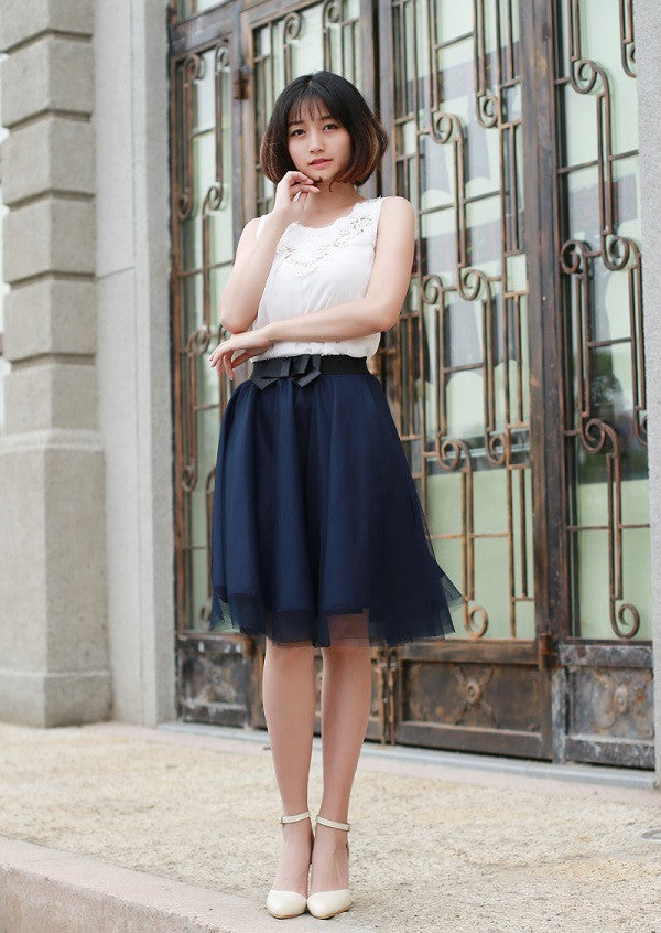 Tulle Skirt Summer Style Elastic Waist Bow Skirts Womens Pleated Voile Tutu Faldas Saias Femininas Plus Size 6 Colors-Dollar Bargains Online Shopping Australia