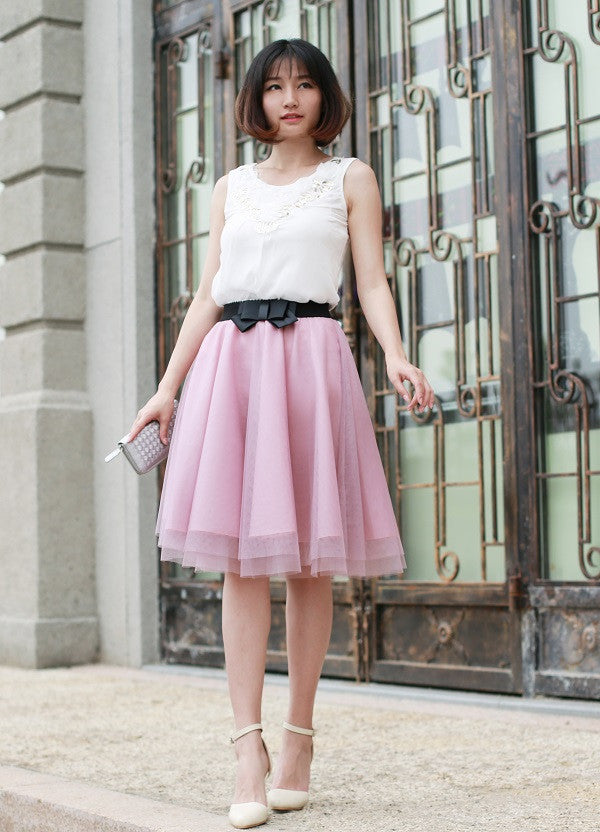 Tulle Skirt Summer Style Elastic Waist Bow Skirts Womens Pleated Voile Tutu Faldas Saias Femininas Plus Size 6 Colors-Dollar Bargains Online Shopping Australia