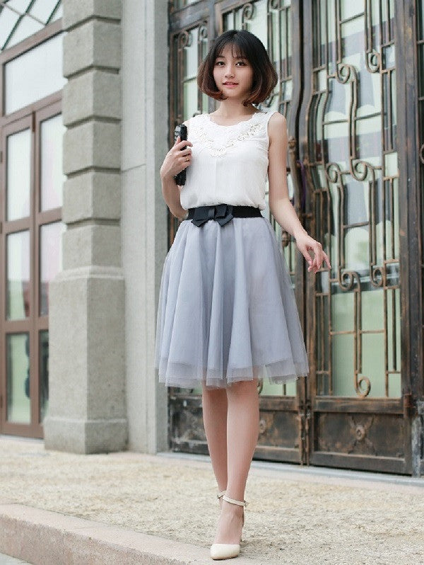 Tulle Skirt Summer Style Elastic Waist Bow Skirts Womens Pleated Voile Tutu Faldas Saias Femininas Plus Size 6 Colors-Dollar Bargains Online Shopping Australia