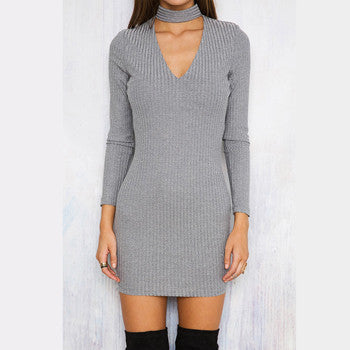 Winter Autumn Dress Women Long Sleeve Sexy Party Black Knitted Dress C Winter Autumn Dress Women Long Sleeve Sexy Party Black Knitted Dress C