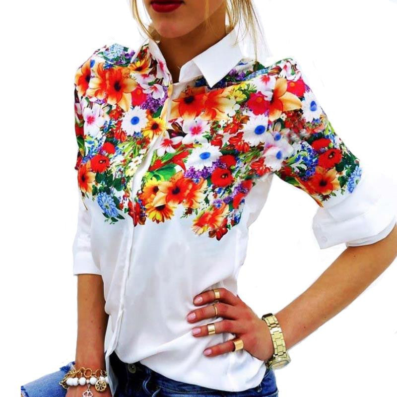 Floral Butterfly Printed Women Chiffon Blouses White Shirts Casual Office OL Spring Summer Women Tops-Dollar Bargains Online Shopping Australia