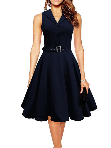 Sisjuly 50s 60s Women Vintage Dresses Summer Elegant Dress Sleeveless Party Dresses dark blue style a line rockabilly dress-Dollar Bargains Online Shopping Australia