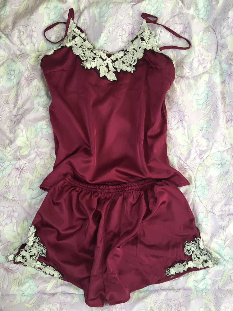 summer style pajamas sets Women Female Sleep Lace Women's Deep V-neck Sexy Spaghetti Strap Shorts Sleepwear silk homewear-Dollar Bargains Online Shopping Australia
