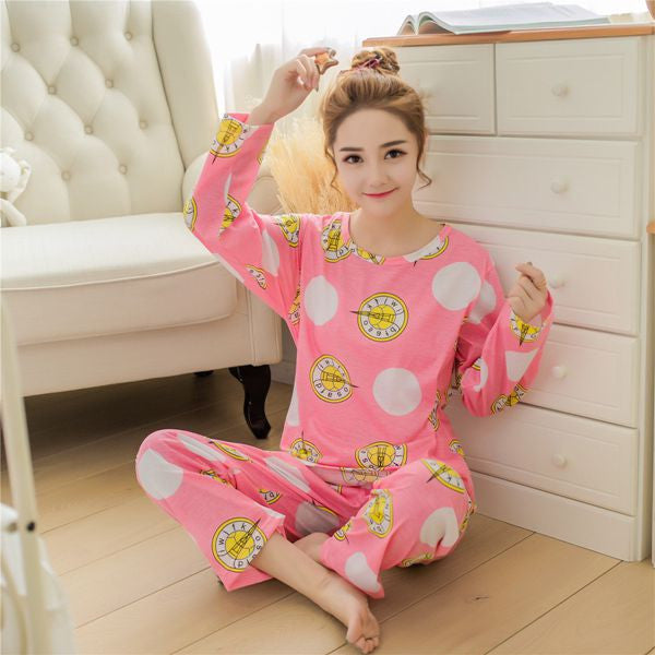 19 Styles Casual Women Pajamas Set Cartoon O-Neck Long Sleeve Pyjamas For Women Summer Nightwear Sleepwear Suit Pink M~XL-Dollar Bargains Online Shopping Australia