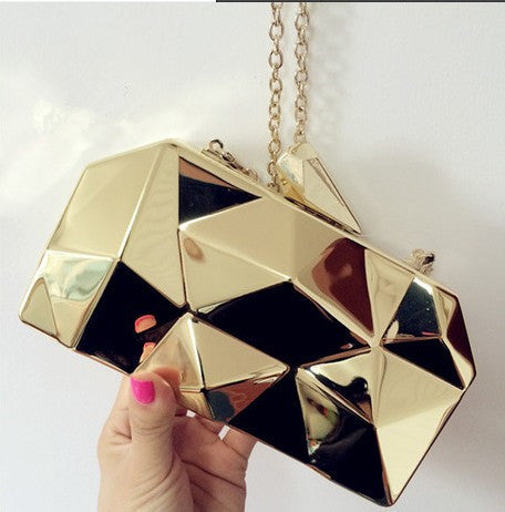 fashion geometric three-dimensional metal chain ladies handbag evening bag day clutches mini purse wedding party bag-Dollar Bargains Online Shopping Australia