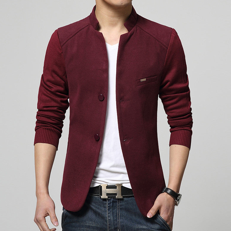 Mens Blazer Patchwork Suits For Men Red Blazers Slim Fit Woolen Outwear Coat Costume Homme Blazer Men-Dollar Bargains Online Shopping Australia