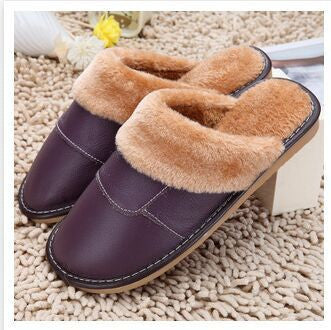 6 Colors Genuine Leather Home Slippers High Quality Women Men Slippers Plush Warm Indoor Shoes Men Women Size 35-44-Dollar Bargains Online Shopping Australia