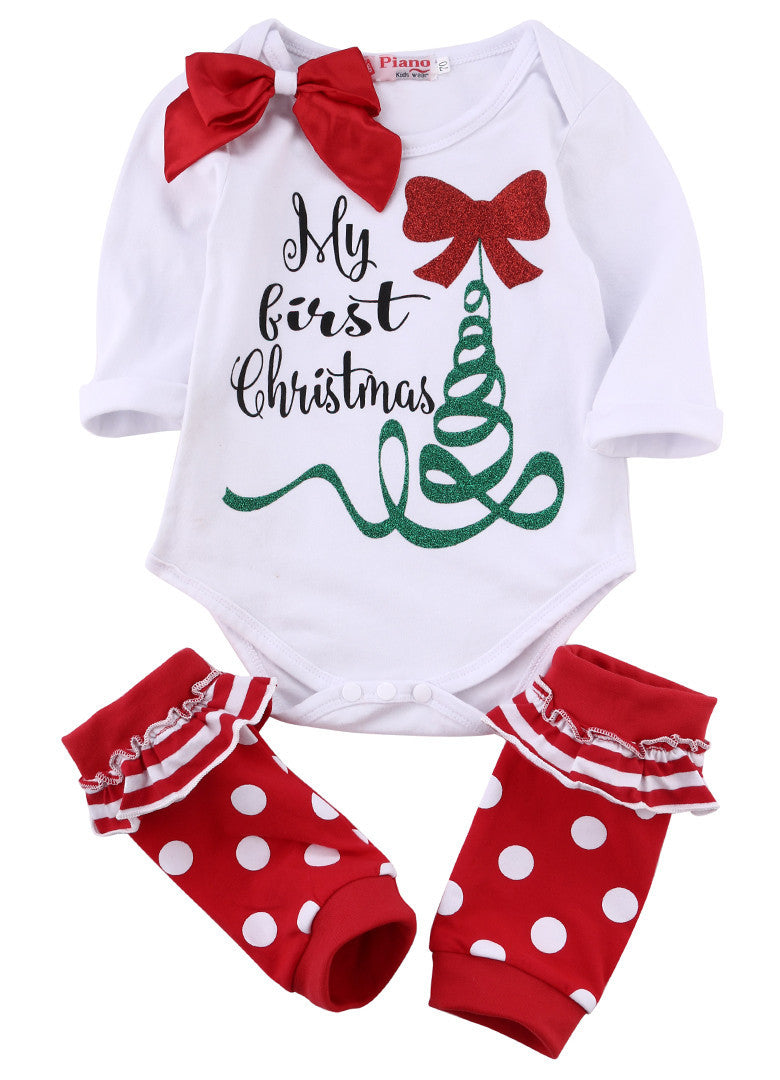 Arrive Autumn Cute born Baby Girl Long Sleeve Bow Romper Bodysuit Sock Outfits Clothes Christmas-Dollar Bargains Online Shopping Australia