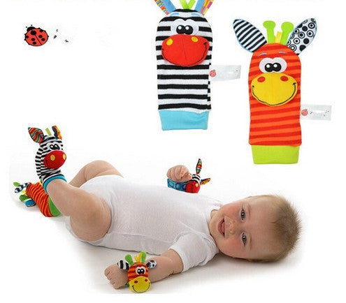 4Pcs(2Pcs Socks+2Pcs Wrists) Infant Baby Kids Sock And Wrist Rattles Cute Intellectual Developmental Toys Animal-Dollar Bargains Online Shopping Australia