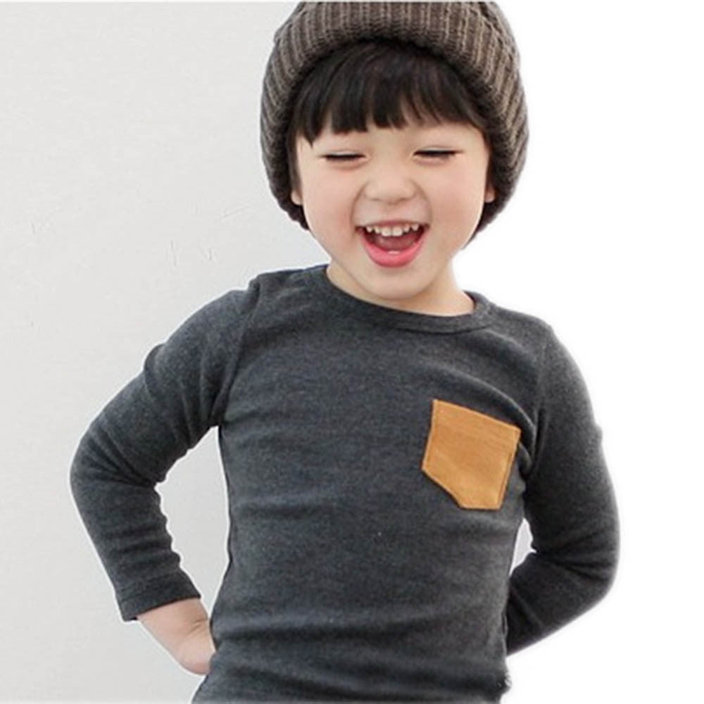 Baby Kids Long Sleeve Crewneck T-shirt Pocket Decor Boy Girl Shirt Clothes 2-7 Y-Dollar Bargains Online Shopping Australia