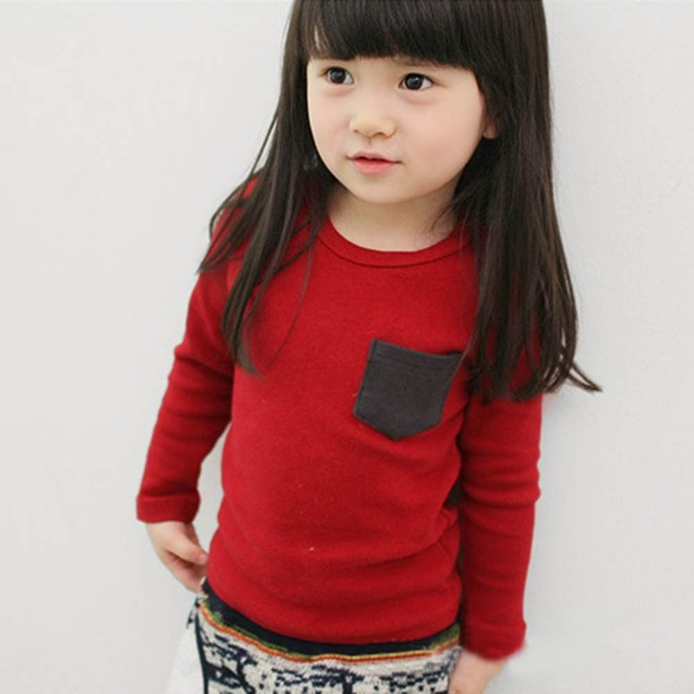 Baby Kids Long Sleeve Crewneck T-shirt Pocket Decor Boy Girl Shirt Clothes 2-7 Y-Dollar Bargains Online Shopping Australia