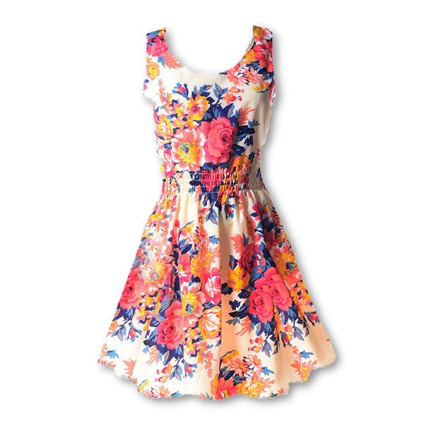 Summer Women Tank Chiffon Beach Dress Sleeveless Sundress Floral Mini Dresses M L XL XXL 21 Colors-Dollar Bargains Online Shopping Australia