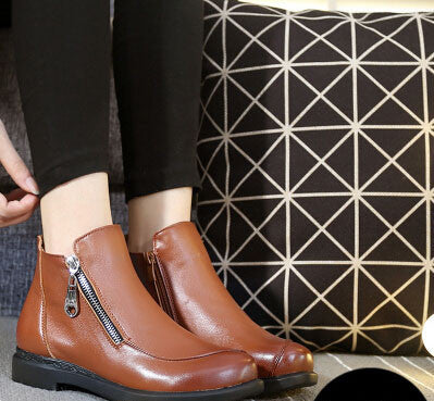 Short Flat Heels Shoes Genuine Leather Martin Boots Side Zipper Women Ankle Boots Plus Size 41-43 ZK3.5-Dollar Bargains Online Shopping Australia