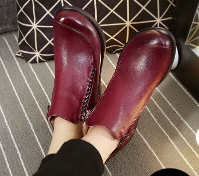 Short Flat Heels Shoes Genuine Leather Martin Boots Side Zipper Women Ankle Boots Plus Size 41-43 ZK3.5-Dollar Bargains Online Shopping Australia