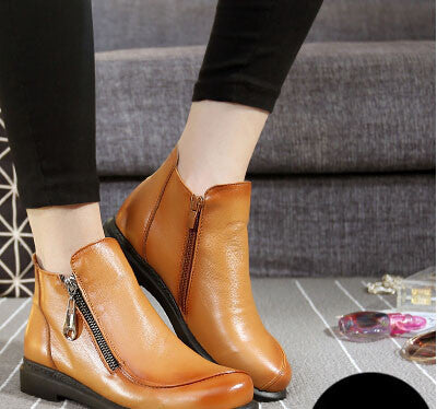 Short Flat Heels Shoes Genuine Leather Martin Boots Side Zipper Women Ankle Boots Plus Size 41-43 ZK3.5-Dollar Bargains Online Shopping Australia