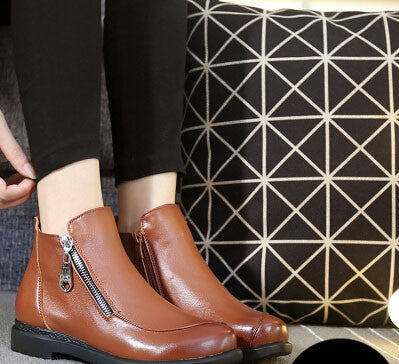 Short Flat Heels Shoes Genuine Leather Martin Boots Side Zipper Women Ankle Boots Plus Size 41-43 ZK3.5-Dollar Bargains Online Shopping Australia