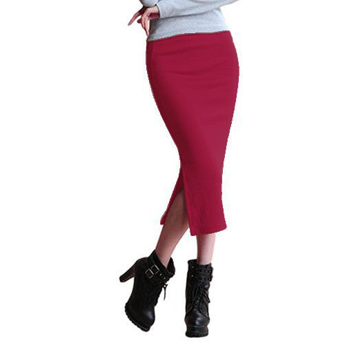 Autumn Skirts Sexy Chic Pencil Skirt Women Office Mid Waist Mid-Calf Solid Skirt Casual Slim Hip Placketing Lady Skirts-Dollar Bargains Online Shopping Australia