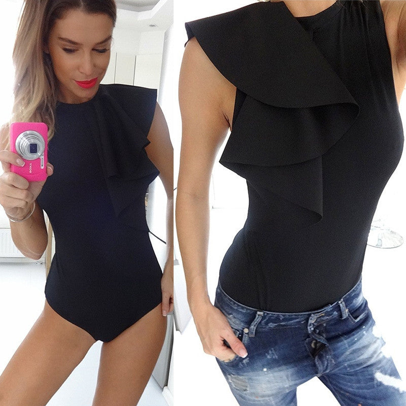 Summer Black Sexy Club Rompers Womens Jumpsuit Petal Sleeve Bodycon Bodysuit-Dollar Bargains Online Shopping Australia