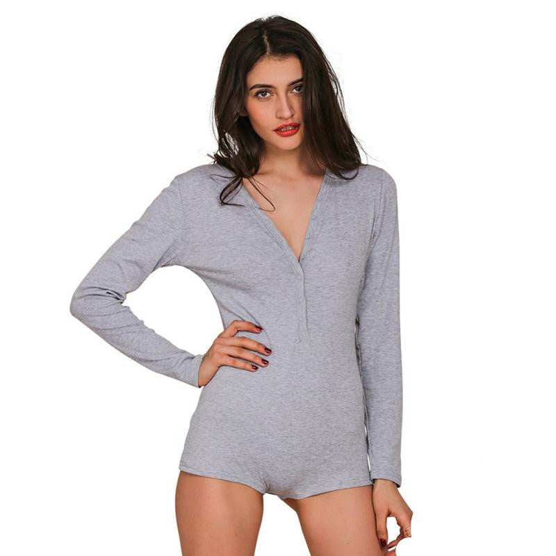 Simplee Apparel autumn winter knitted long sleeve bodysuit Deep v neck playsuit elegant women warm short jumpsuit rompers-Dollar Bargains Online Shopping Australia