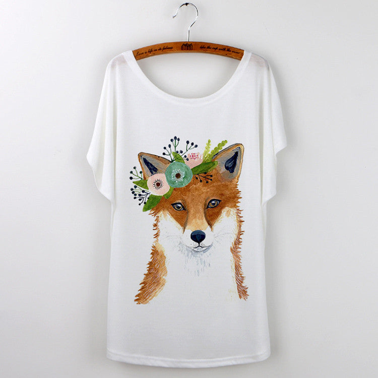 Summer Tops Animal T-Shirts For Women Clothing Cute Fox Short Sleeve White T Shirt Camiseta Feminina Tee Shirt Femme-Dollar Bargains Online Shopping Australia