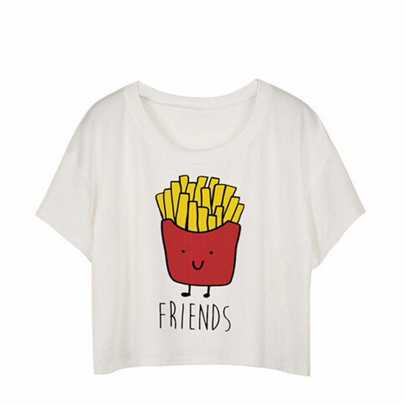 Women Fashion Casual O Neck Short Sleeve Printed Ladies T-shirt Hamburg Chips Best Friends Sexy Tops-Dollar Bargains Online Shopping Australia