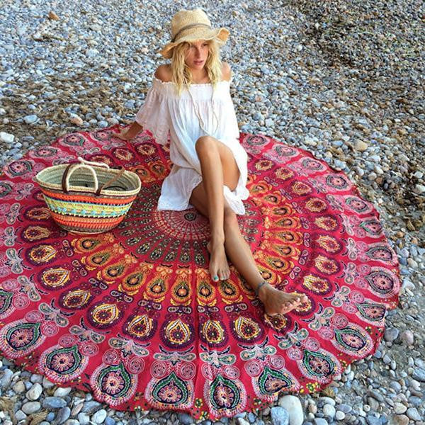 Indian Mandala Tapestry Peacock Printed Boho Bohemian Beach Towel Yoga Mat Sunblock Round Bikini Cover-Up Blanket-Dollar Bargains Online Shopping Australia